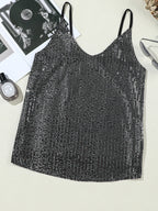 Sequined V-Neck Cami Top - Tops by Trendsi | Available at Handbags Specialist Headquarter