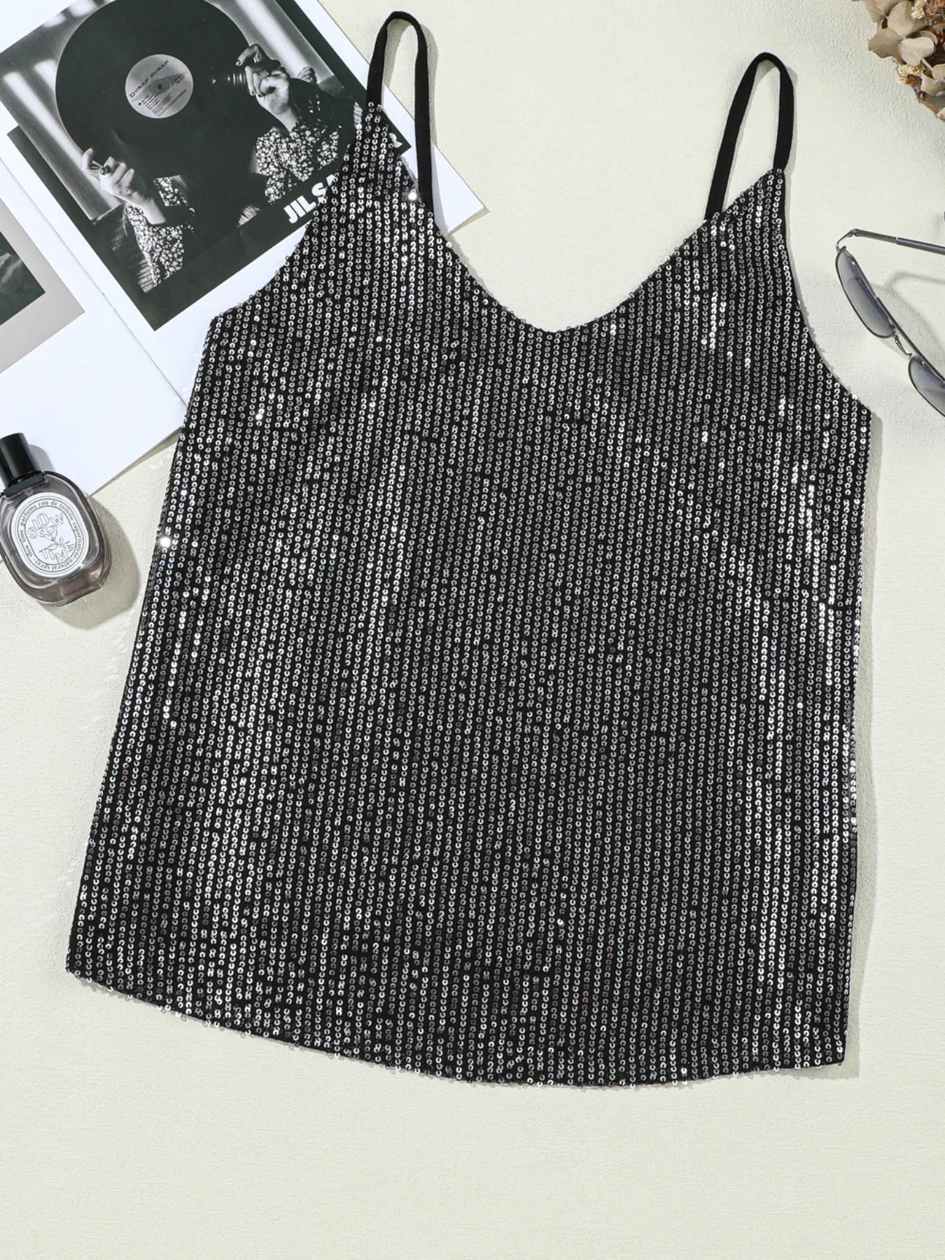 Sequined V-Neck Cami Top - Tops by Trendsi | Available at Handbags Specialist Headquarter
