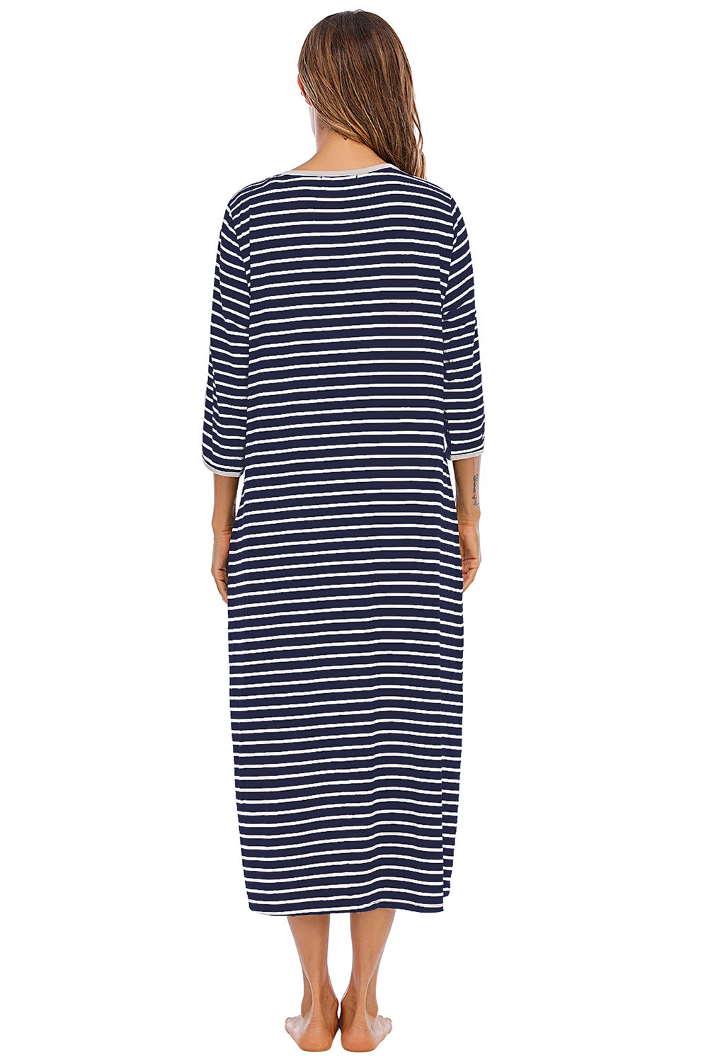 Round Neck Three-Quarter Sleeve Midi Night Dress - Sleepwear by Trendsi | Available at Handbags Specialist Headquarter