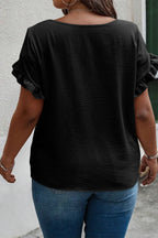 Plus Size Ruffled Round Neck Short Sleeve Blouse - Plus Size Shirts by Trendsi | Available at Handbags Specialist Headquarter