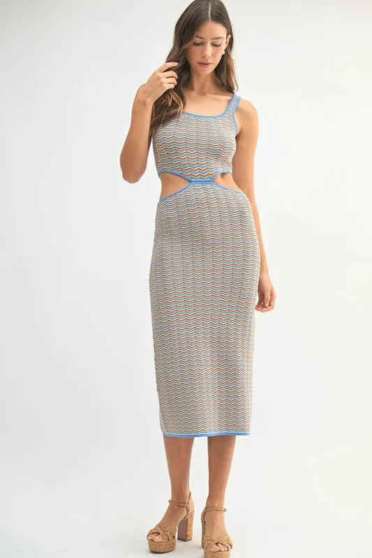 MABLE Multi Color Chevron Knit Bodycon Midi Dress - Maxi Dress by Trendsi | Available at Handbags Specialist Headquarter