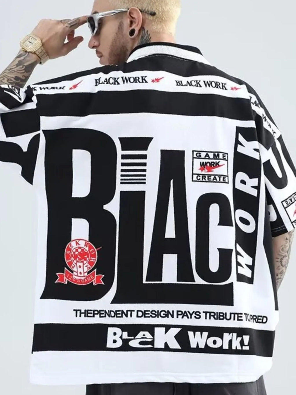 Men's Plus Size Letter Print Half Sleeve Polo Shirt - Men's Polo shirt by Trendsi | Available at Handbags Specialist Headquarter