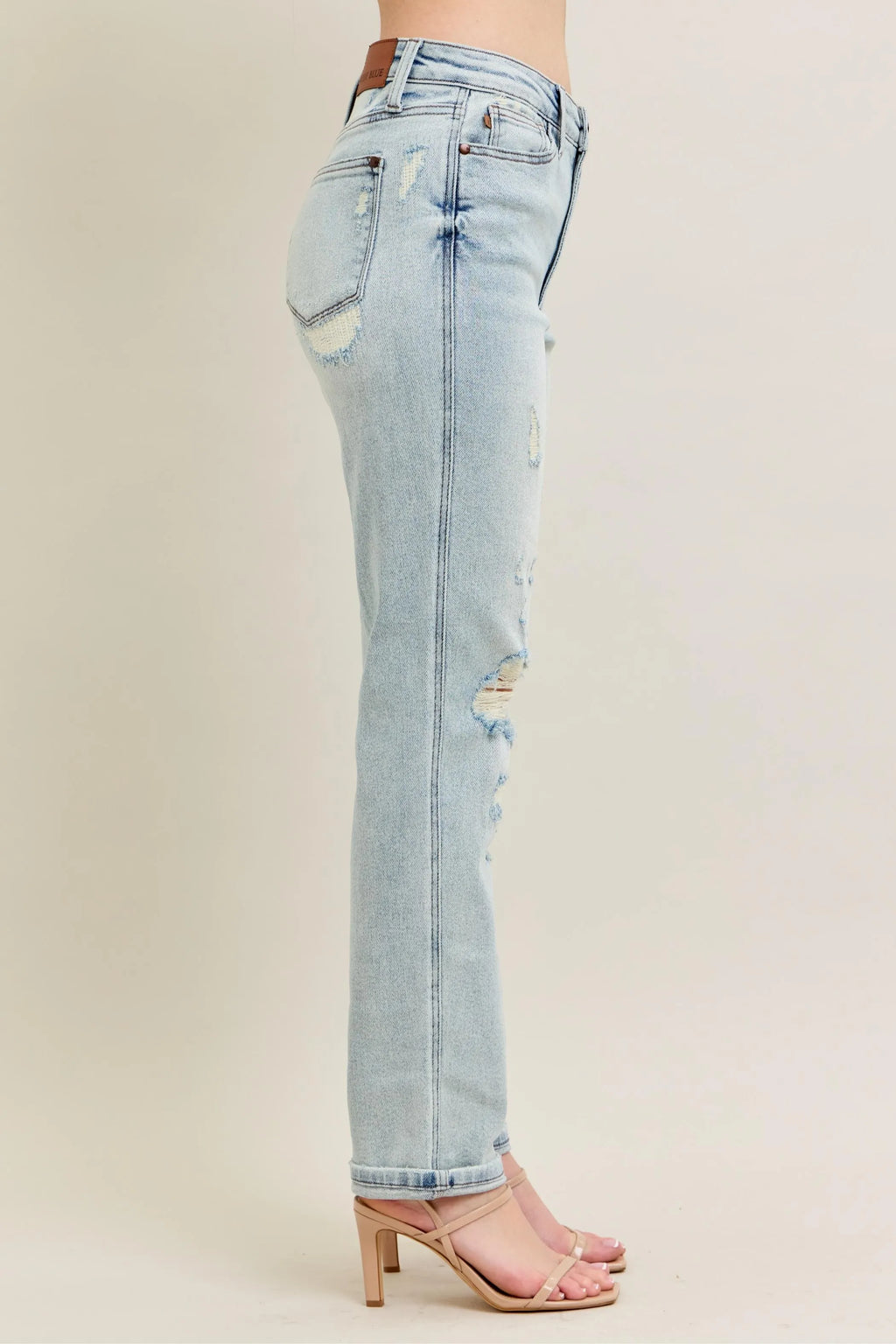 Judy Blue Full Size Mr Repair Stitch Detail Destroy Single Cuff Bf Jeans Plus Size - Women / Jeans & Denim by Trendsi | Available at Handbags Specialist Headquarter