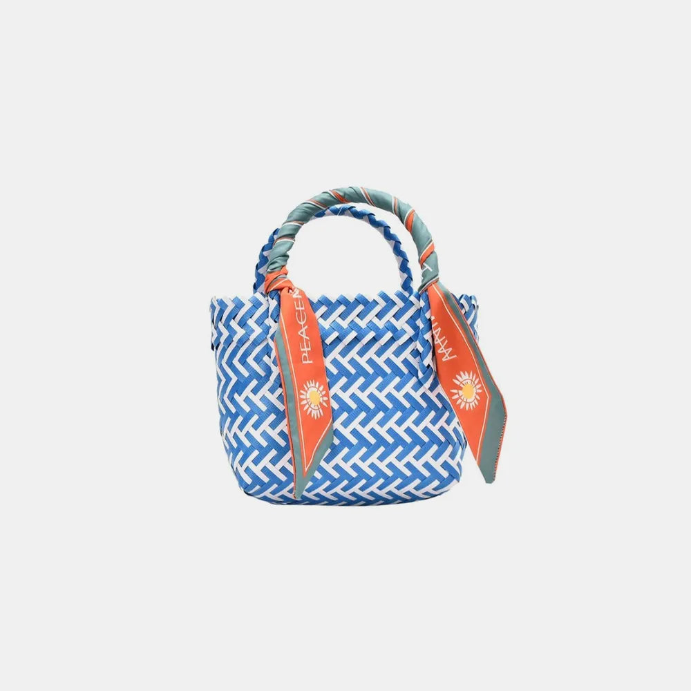 Contrast Woven Handbag with Ribbon - Tote Bag by Trendsi | Available at Handbags Specialist Headquarter