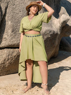 Plus Size V-Neck Half Sleeve Top and High-Low Skirt Set -  by Trendsi | Available at Handbags Specialist Headquarter