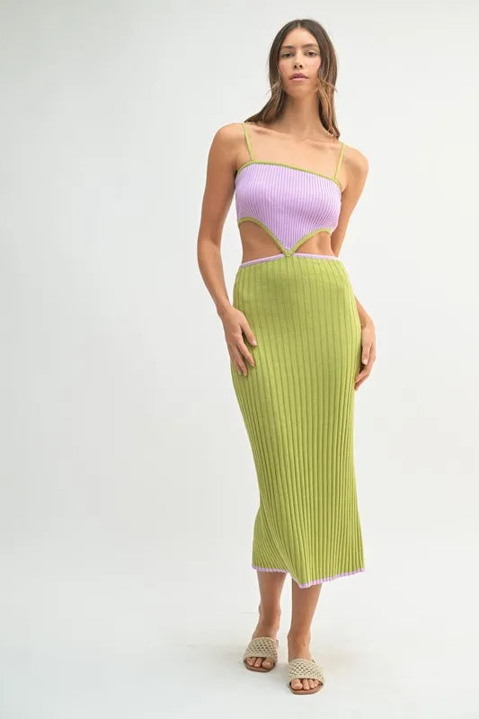 MABLE Ribbed Knit Color Block Cutout Midi Dress - Maxi Dress by Trendsi | Available at Handbags Specialist Headquarter