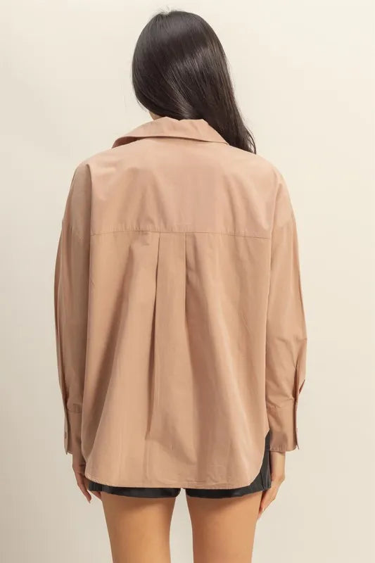 HYFVE Button Down Long Sleeve Shirt - Women's Down Shirt Tops by Trendsi | Available at Handbags Specialist Headquarter