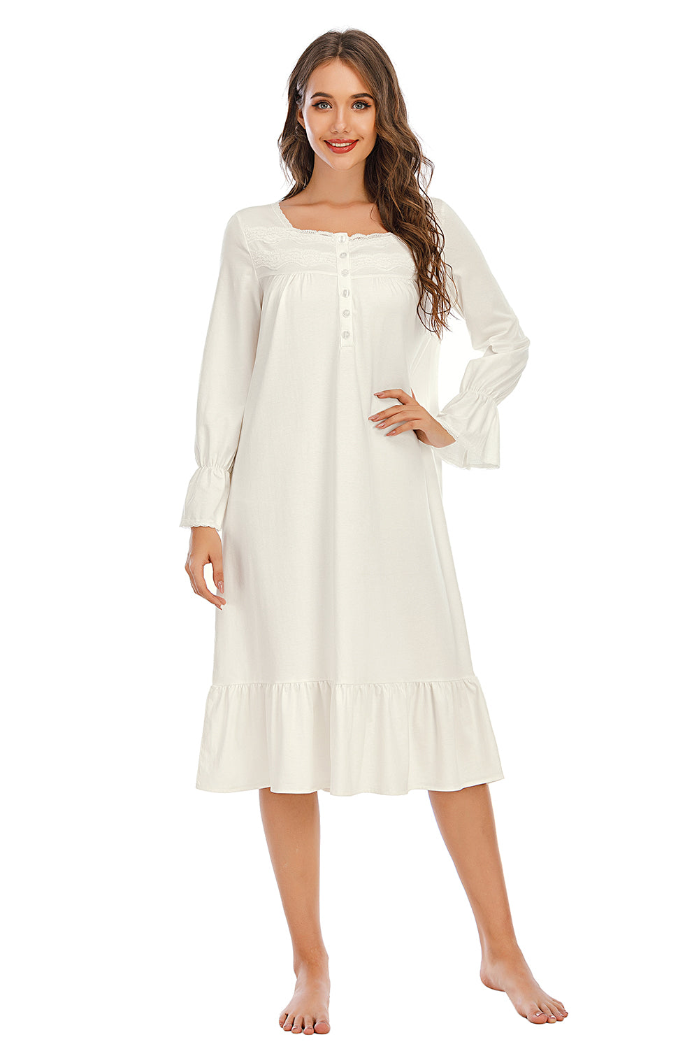 Flounce Sleeve Ruffle Hem Night Dress - Sleepwear by Trendsi | Available at Handbags Specialist Headquarter