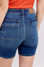 Judy Blue Full Size High Waist Bermudas Jeans W/ Back Flap Pockets Plus Size - Women / Jeans & Denim by Trendsi | Available at Handbags Specialist Headquarter