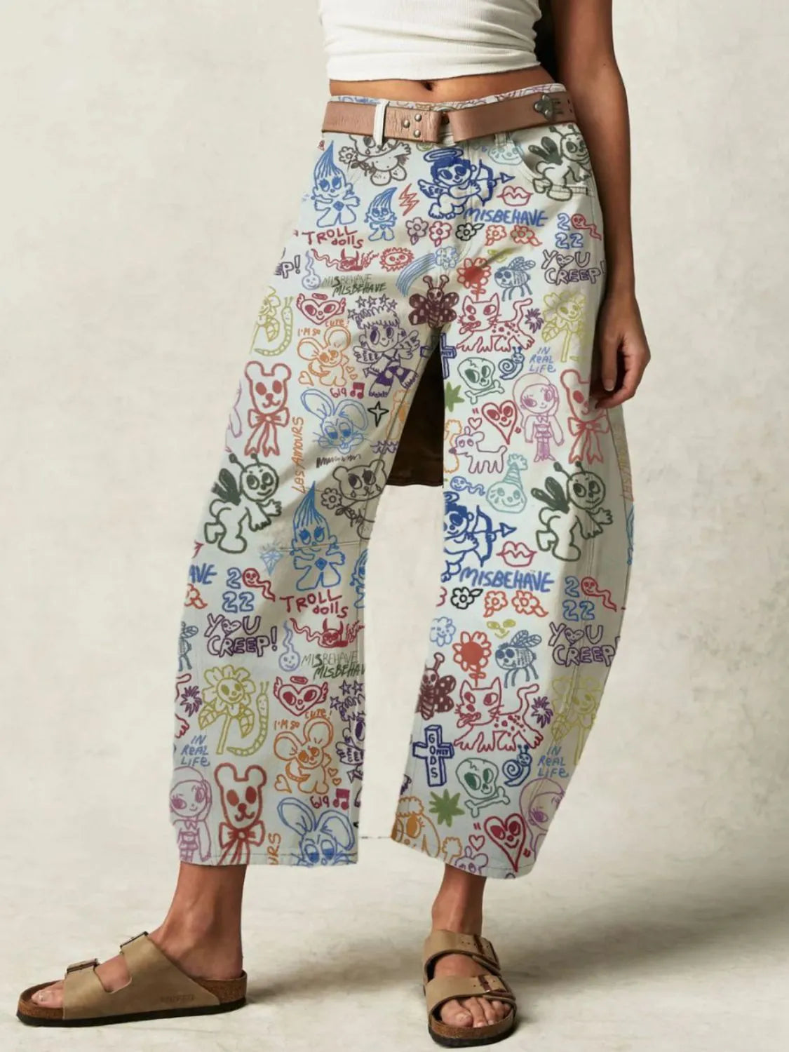 Printed Wide Leg Jeans - Women / Jeans & Denim by Trendsi | Available at Handbags Specialist Headquarter