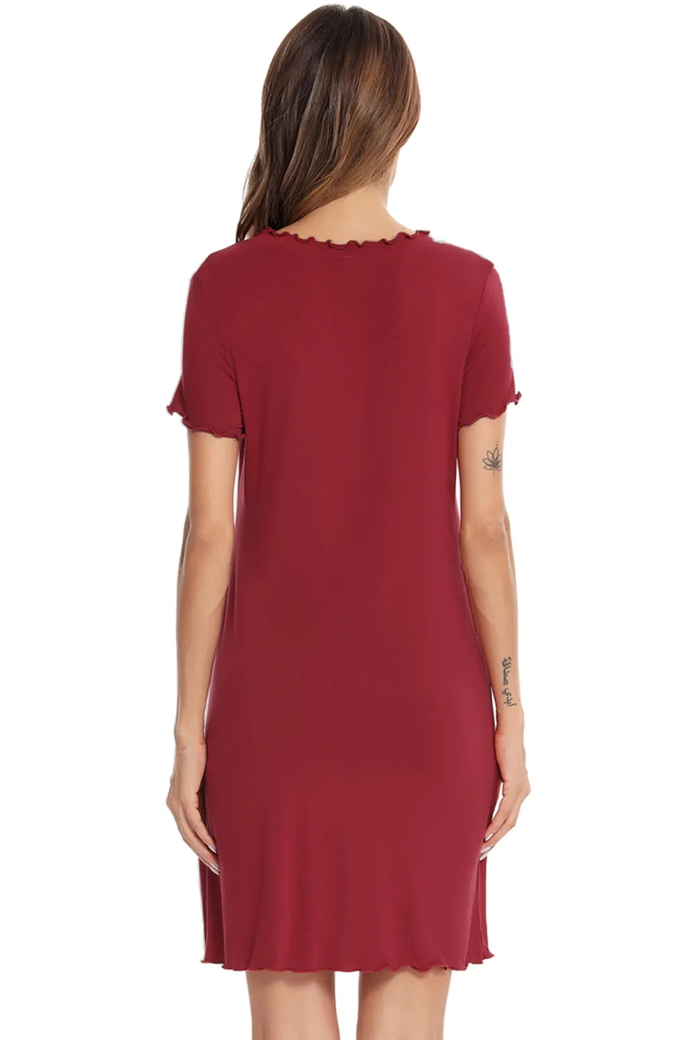 Round Neck Short Sleeve Lounge Dress - Sleepwear by Trendsi | Available at Handbags Specialist Headquarter