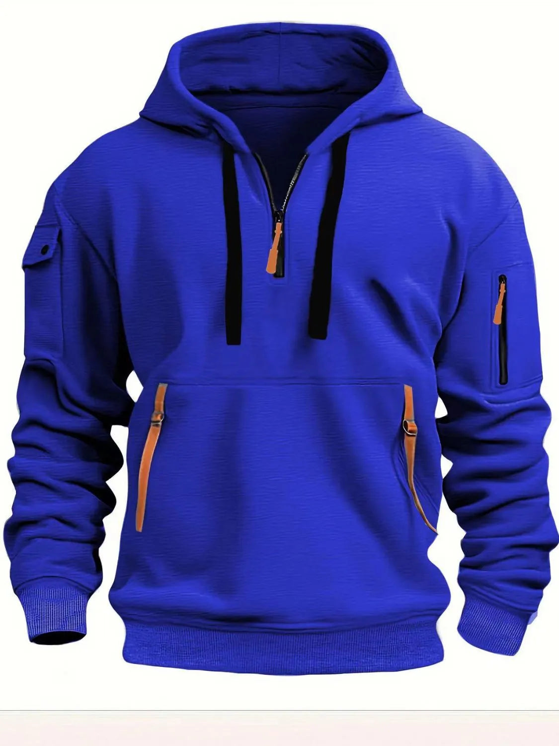 Men's Full Size Half Zip Drawstring Hoodie Plus Size - Men's Sweatshirts by Trendsi | Available at Handbags Specialist Headquarter