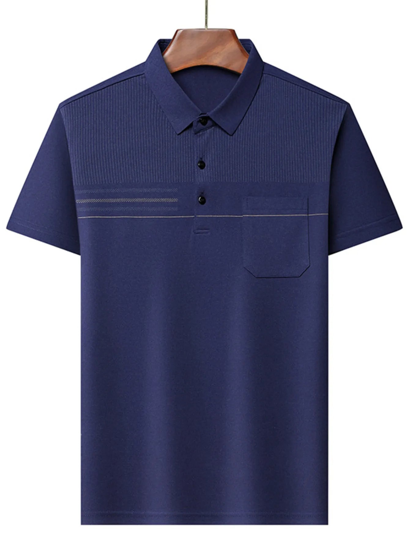 Men's Plus Size Classic Textured Stripe Casual Polo Shirt - Men's Polo shirt by Trendsi | Available at Handbags Specialist Headquarter
