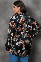 Plus Size Printed Johnny Collar Long Sleeve Blouse - Plus Size Shirts by Trendsi | Available at Handbags Specialist Headquarter
