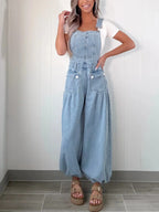 Wide Leg Denim Overalls - Women / Jeans & Denim by Trendsi | Available at Handbags Specialist Headquarter
