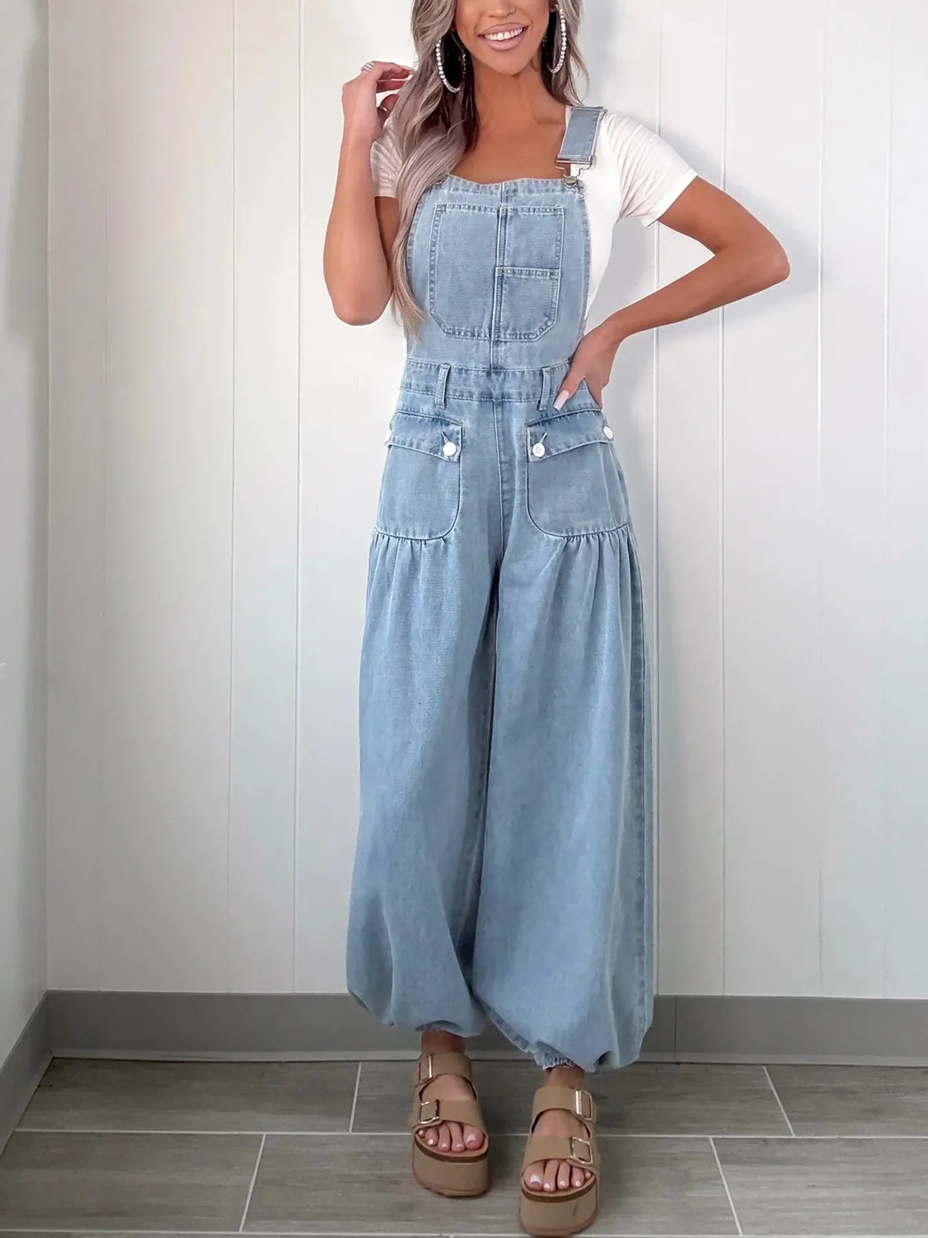 Wide Leg Denim Overalls - Women / Jeans & Denim by Trendsi | Available at Handbags Specialist Headquarter