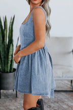V-Back Bow Tie Denim Skater Dress - Women / Jeans & Denim by Trendsi | Available at Handbags Specialist Headquarter