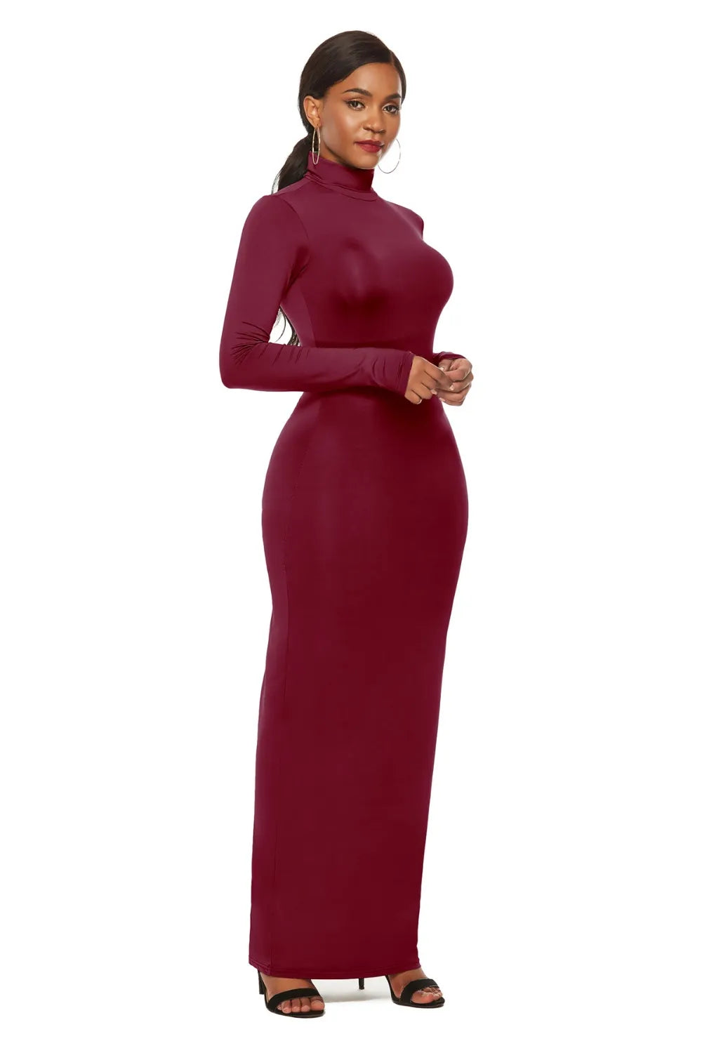Mock Neck Long Sleeve Maxi Slim Dress - Maxi Dress by Trendsi | Available at Handbags Specialist Headquarter