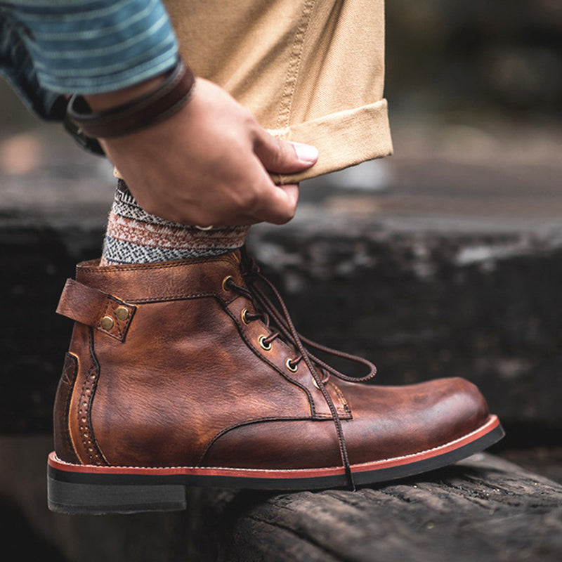 Vintage Moto Men's Leather Lace-Up Ankle Boots