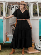 Plus Size Tie Neck Flutter Sleeve Dress - Dresses by Trendsi | Available at Handbags Specialist Headquarter