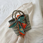 Contrast Woven Handbag with Ribbon - Tote Bag by Trendsi | Available at Handbags Specialist Headquarter