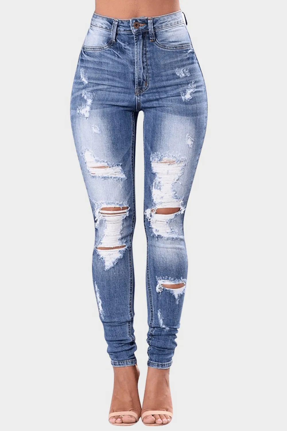 Full Size Distressed Skinny Jeans Plus Size - Women / Jeans & Denim by Trendsi | Available at Handbags Specialist Headquarter