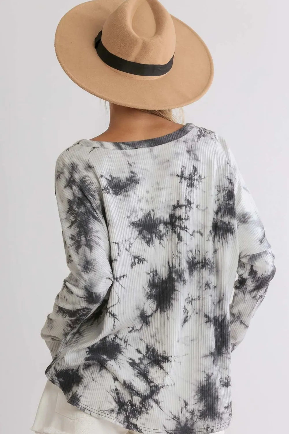 Umgee Full Size Tie Dye Round Neck Ribbed Button Front Top Plus Size - Dresses by Trendsi | Available at Handbags Specialist Headquarter