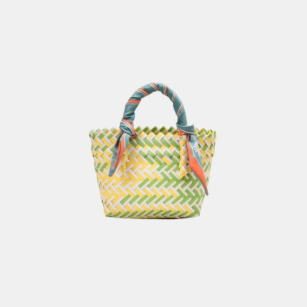 Contrast Woven Handbag with Ribbon - Tote Bag by Trendsi | Available at Handbags Specialist Headquarter