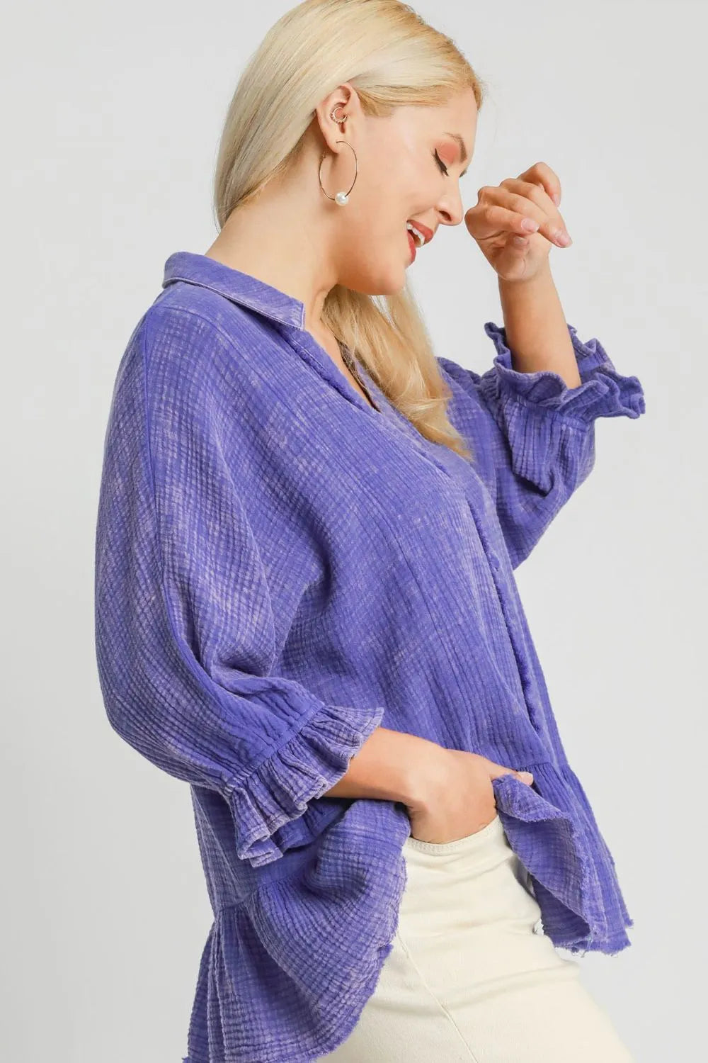 Umgee Plus Size Size Mineral Washed Cotton Gauze Top - Dresses by Trendsi | Available at Handbags Specialist Headquarter