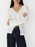 Lace V-Neck Flare Sleeve T-Shirt - Tops by Trendsi | Available at Handbags Specialist Headquarter
