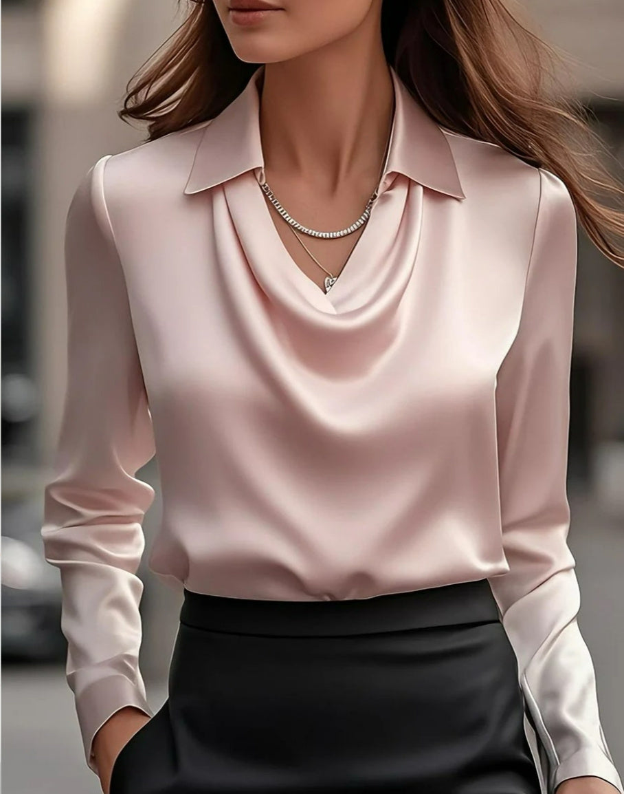 Satin Elegance: Women's Swing Collar Blouse - Tops by Cj | Available at Handbags Specialist Headquarter