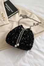 Sequin Chain Drawstring Bucket Bag - Crossbody Bag by Trendsi | Available at Handbags Specialist Headquarter