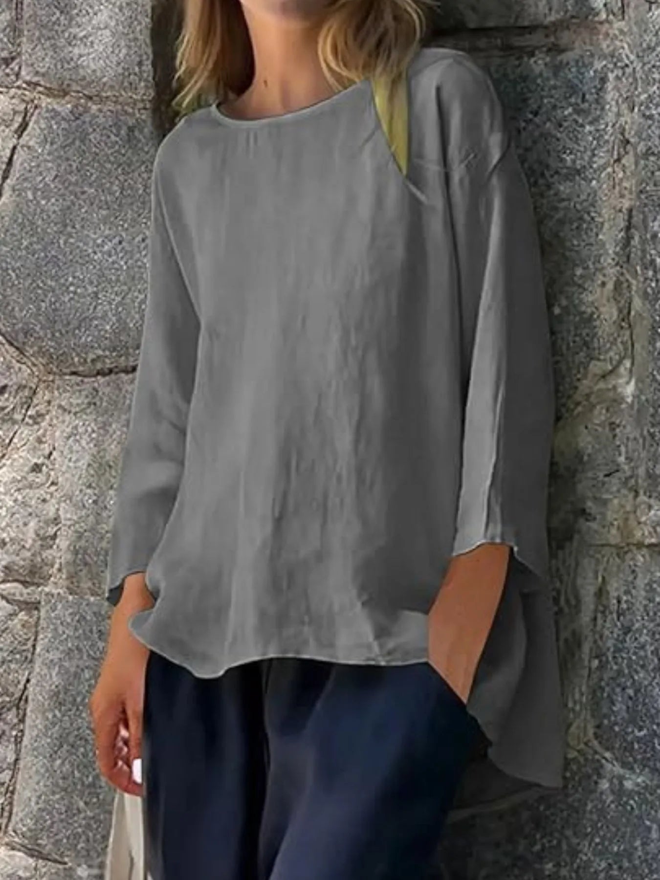 Full Size Round Neck Relaxed Fit Blouse Plus Size - Tops by Trendsi | Available at Handbags Specialist Headquarter