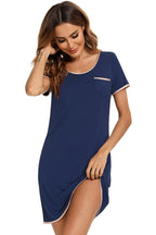 Contrast Trim Pocketed Round Neck Lounge Dress - Sleepwear by Trendsi | Available at Handbags Specialist Headquarter