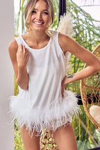 BiBi French Terry Faux Feather Bottom Back Tied Top - Bottoms by Trendsi | Available at Handbags Specialist Headquarter