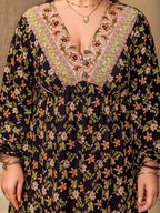Plus Size Floral V-Neck Balloon Sleeve Dress - Dresses by Trendsi | Available at Handbags Specialist Headquarter