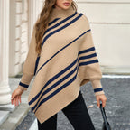 StripeBat Shawl: Half Turtleneck Pullover Sweater - Women's Sweatshirt by Trendsi | Available at Handbags Specialist Headquarter