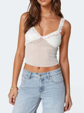 Ruffle Trim Swiss Dot Cami Top - Tops by Trendsi | Available at Handbags Specialist Headquarter