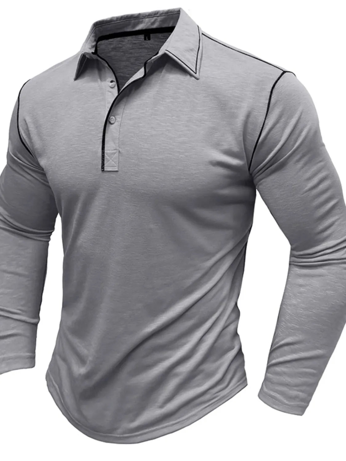 Men's Button Detail Long Sleeve Polo - Men's Polo shirt by Trendsi | Available at Handbags Specialist Headquarter