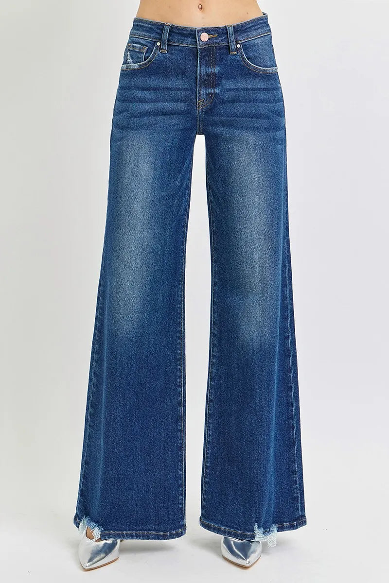 RISEN Full Size Mid Rise Wide Jeans Plus Size - Women / Jeans & Denim by Trendsi | Available at Handbags Specialist Headquarter