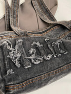 Letter Raw Edge Denim Handbag - Tote Bag by Trendsi | Available at Handbags Specialist Headquarter