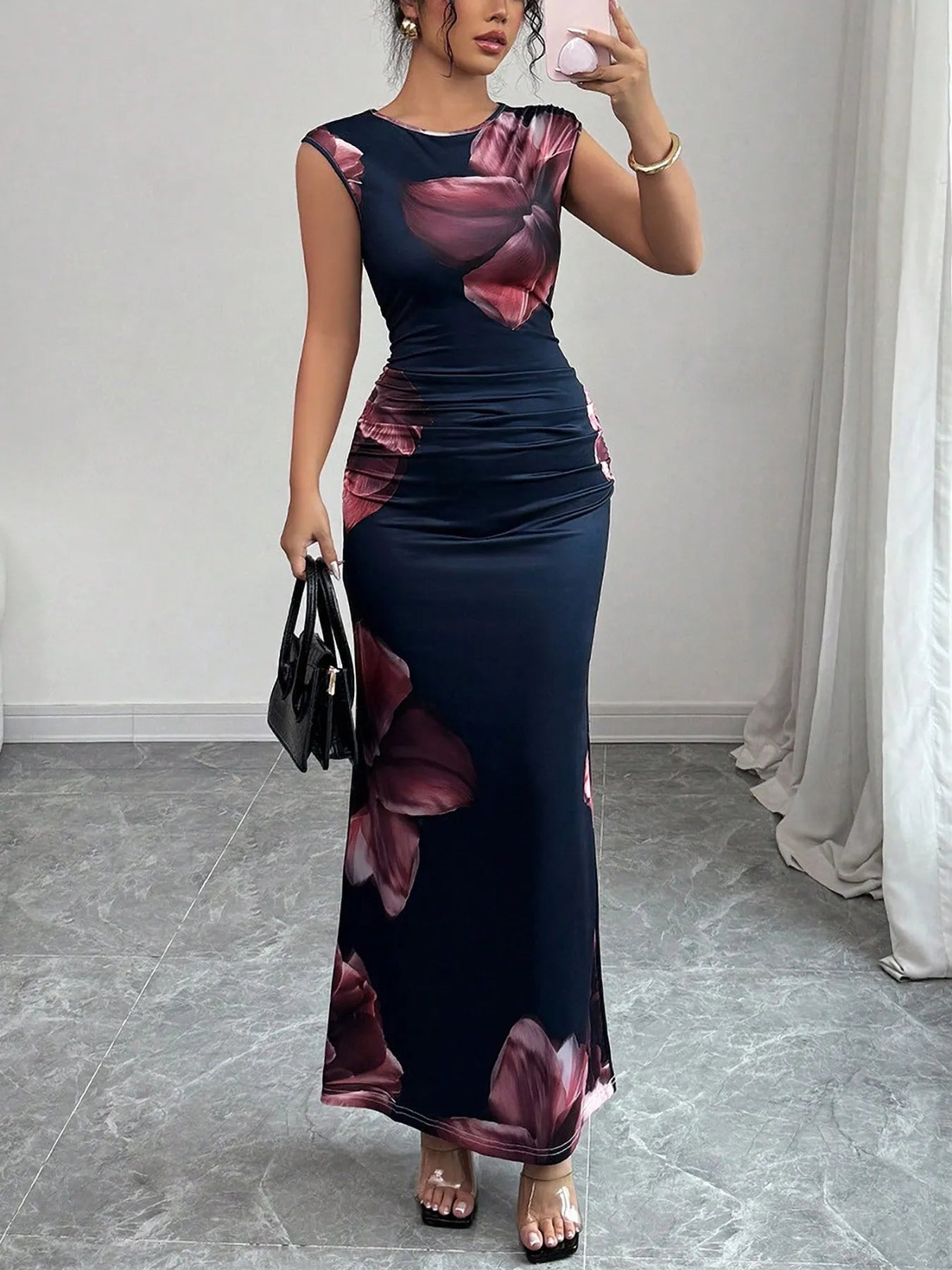 Floral Print Sleeveless Bodycon Maxi Dress - Maxi Dress by Trendsi | Available at Handbags Specialist Headquarter