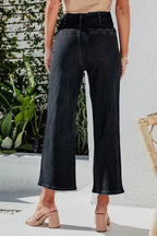 Button Fly Cropped Wide Leg Jeans - Women / Jeans & Denim by Trendsi | Available at Handbags Specialist Headquarter