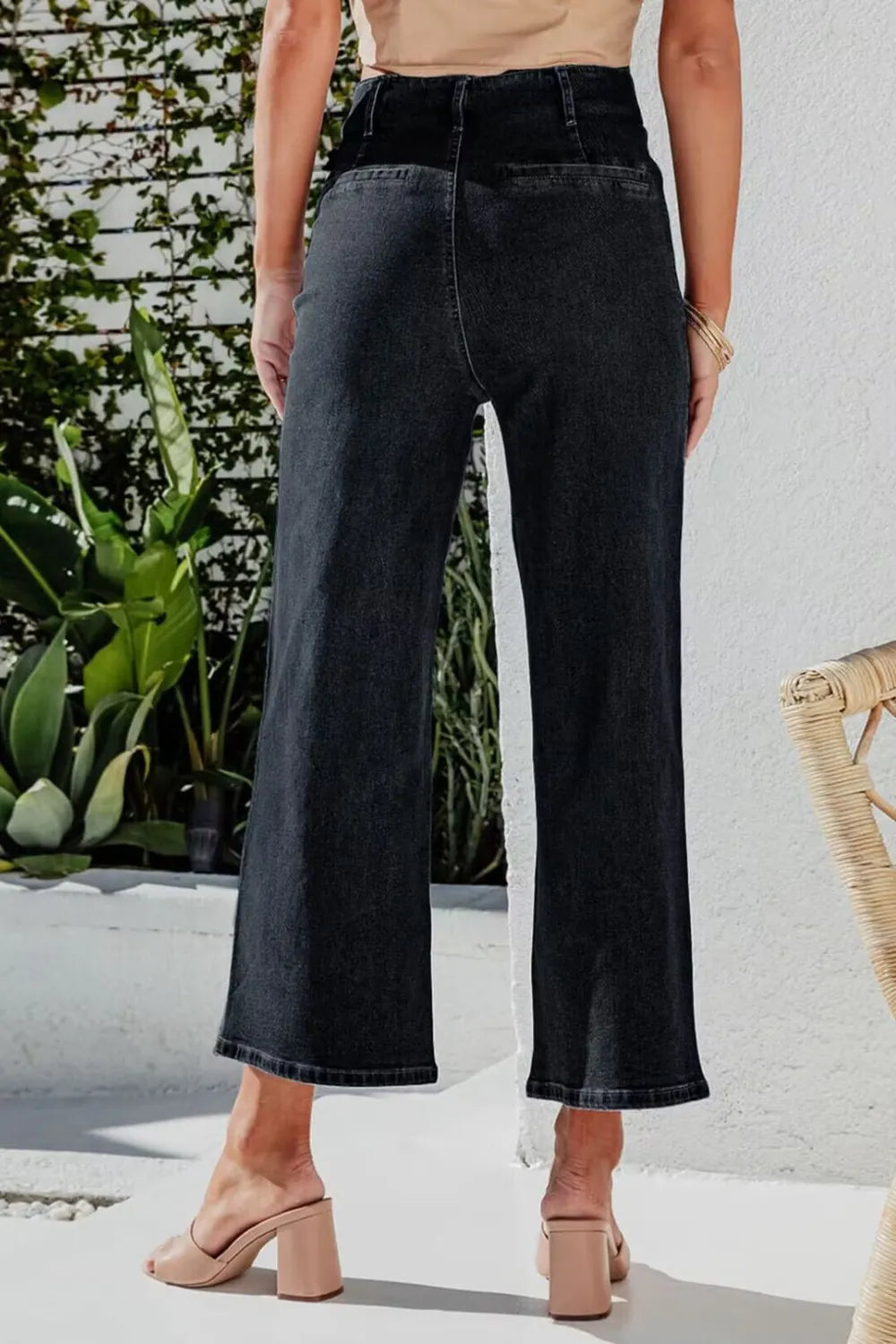 Button Fly Cropped Wide Leg Jeans - Women / Jeans & Denim by Trendsi | Available at Handbags Specialist Headquarter