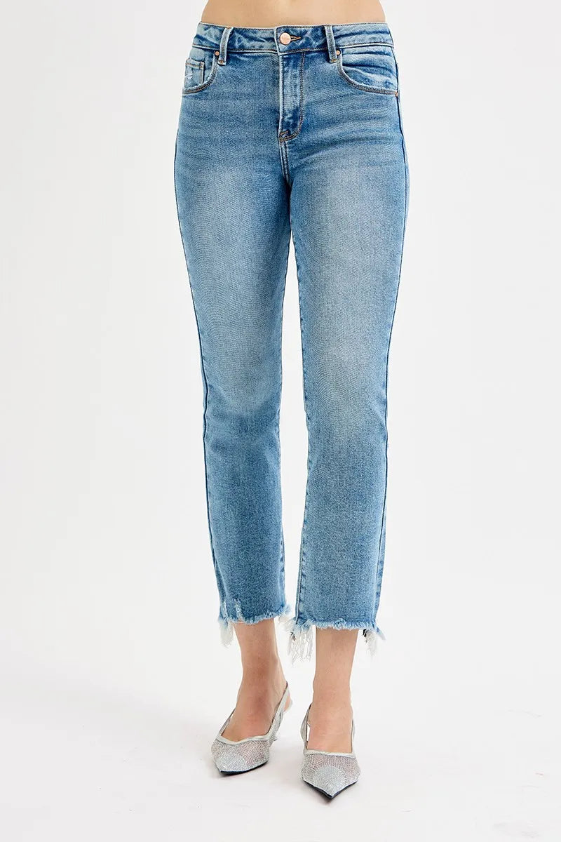 RISEN Full Size High Rise Crop Straight Slim Jeans Plus Size - Women / Jeans & Denim by Trendsi | Available at Handbags Specialist Headquarter