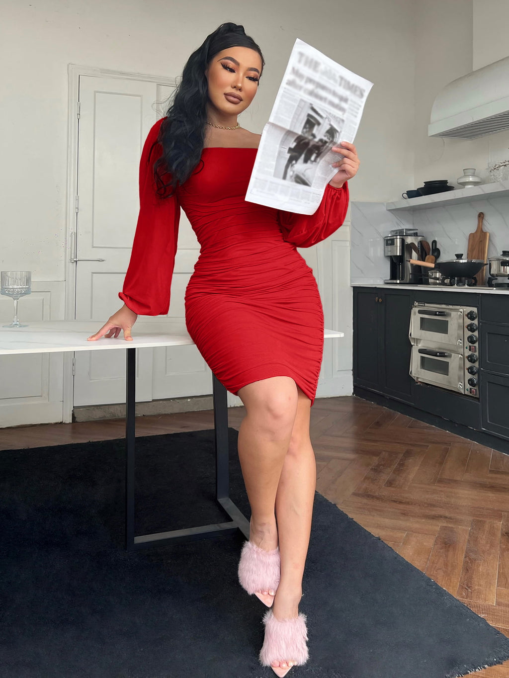 Zip-Back Ruched Bodycon Dress - Maxi Dress by Trendsi | Available at Handbags Specialist Headquarter