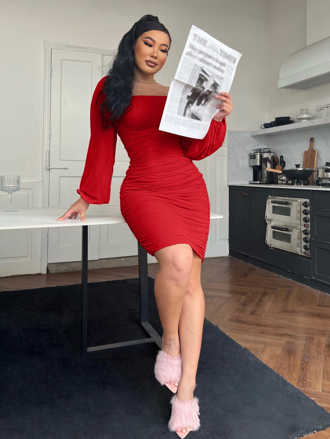 Zip-Back Ruched Bodycon Dress - Maxi Dress by Trendsi | Available at Handbags Specialist Headquarter