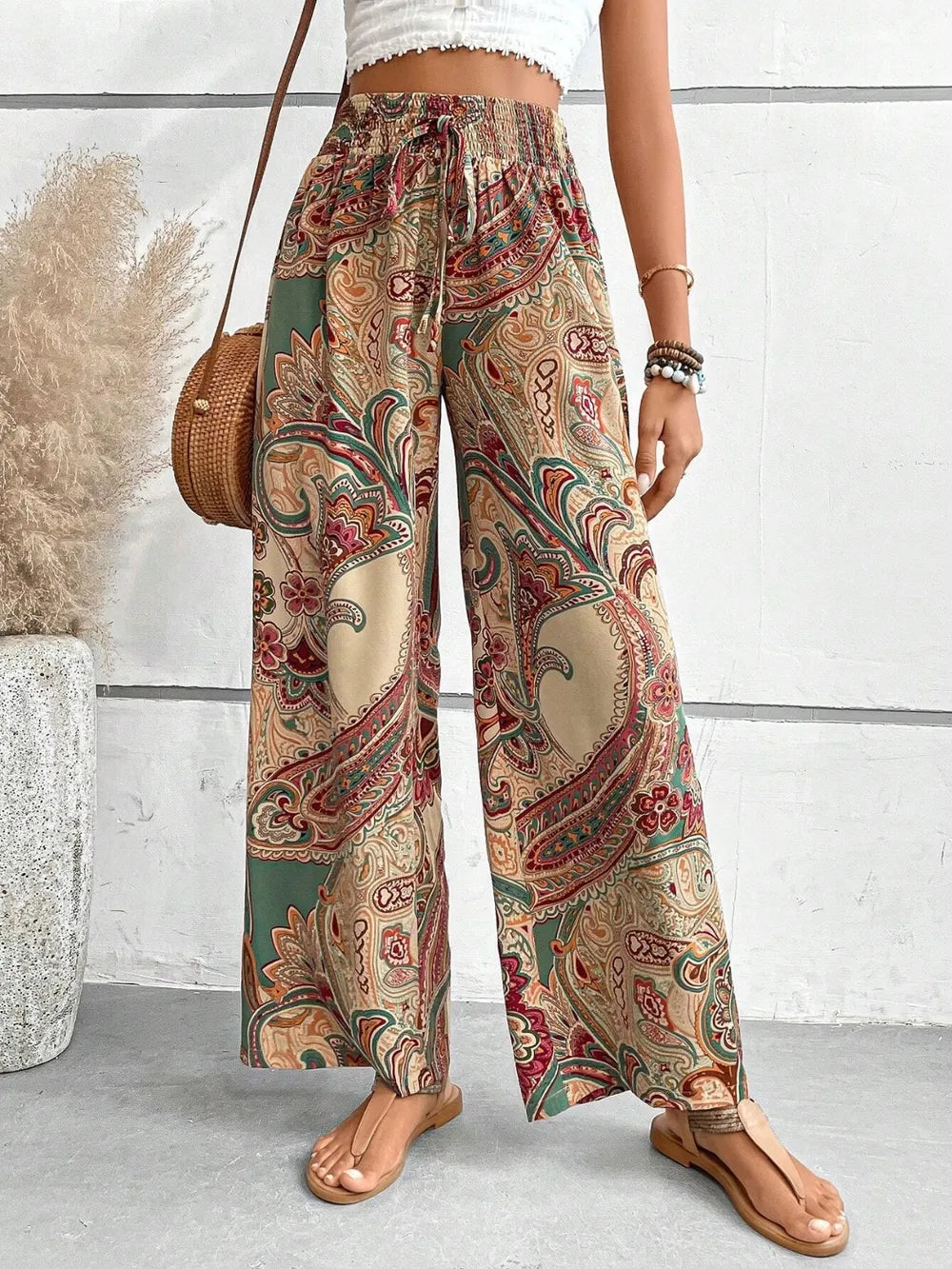 Printed Wide Leg Pants - Women Pants by Trendsi | Available at Handbags Specialist Headquarter