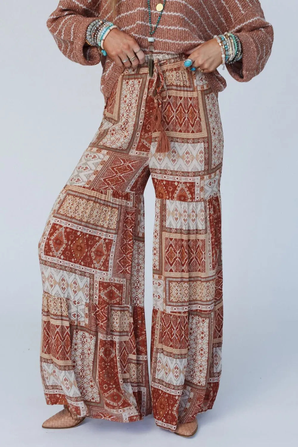 Geometric High Waist Wide Leg Pants - Women Pants by Trendsi | Available at Handbags Specialist Headquarter