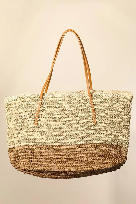 Fame Straw Braided Beach Tote Bag - Tote Bag by Trendsi | Available at Handbags Specialist Headquarter